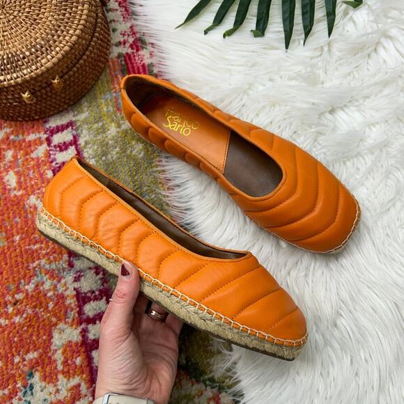 Franco Sarto Shoes - Franco Sarto Orange Slip On Quilted Leather Square Toe Espadrille Flat 9